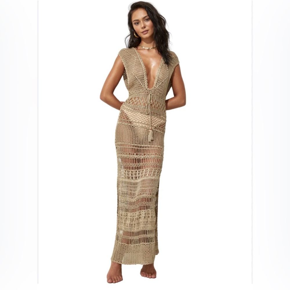 Beige Crochet Swim Cover-Up